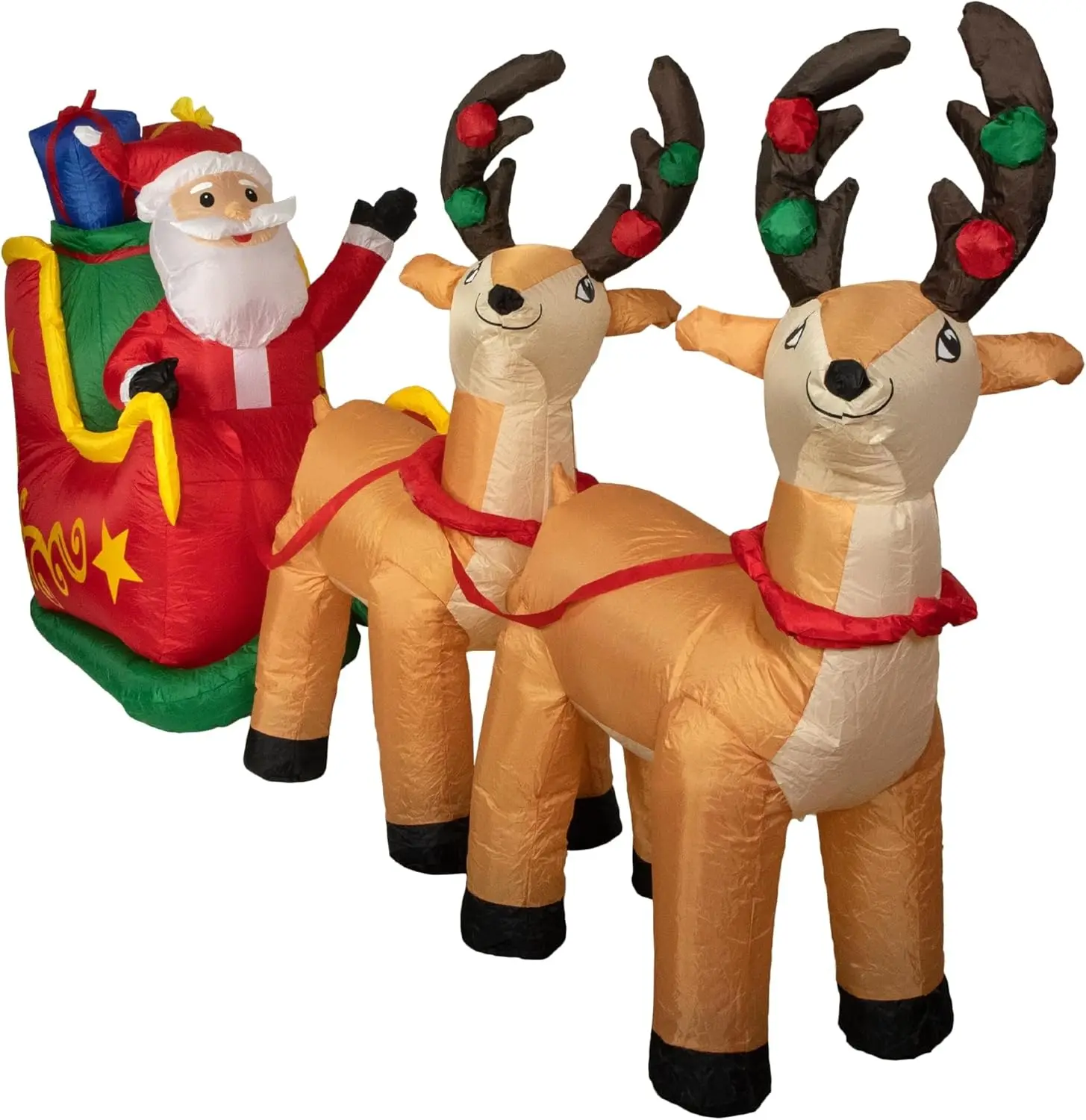 8' Inflatable Santa's Sleigh and Reindeer Outdoor Christmas Decoration Red Santa Claus Synthetic Fiber