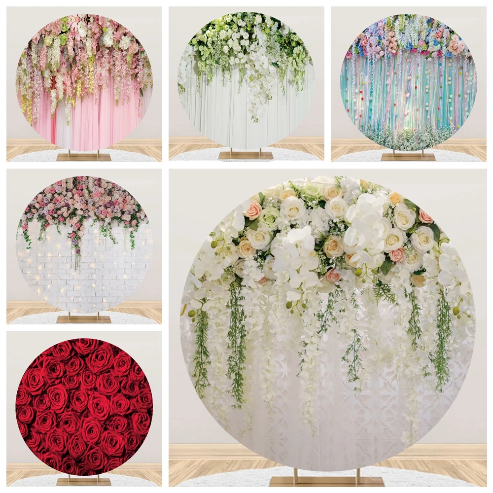 

Round Flower Wedding Backdrop Cover Floral Wall Bridal Baby Shower Birthday Engaged Ceremony Party Circle Photography Background