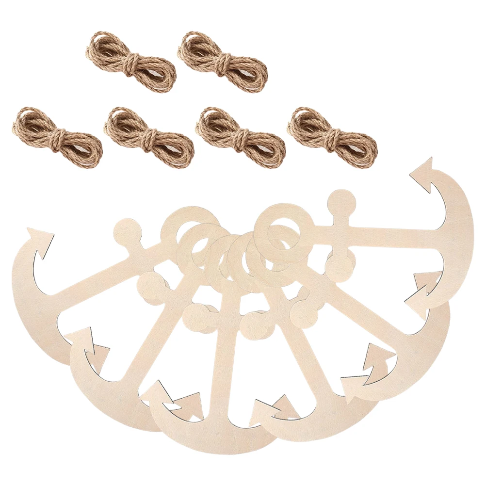

6 Unfinished Wooden Anchor Ornaments DIY Craft Home Decor Party Supplies Ocean Theme Classroom Activities Paintable Wood Slices