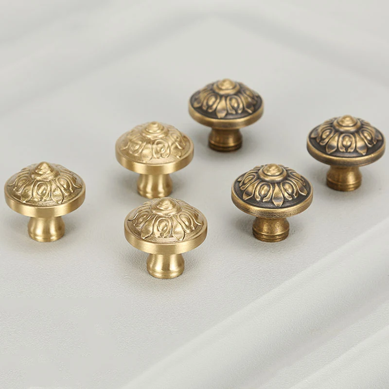 

Retro Vintage 4PCS Solid Pure Brass Carved Furniture Handles Drawer Pulls Cupboard Wardrobe Kitchen TV Wine Cabinet Pulls Knobs