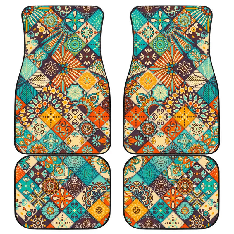 

Vintage Mandala Bohemian Pattern Print Front And Back Car Floor Mats Heavy Carpet Front And Rear Full Set 4PCs Pack