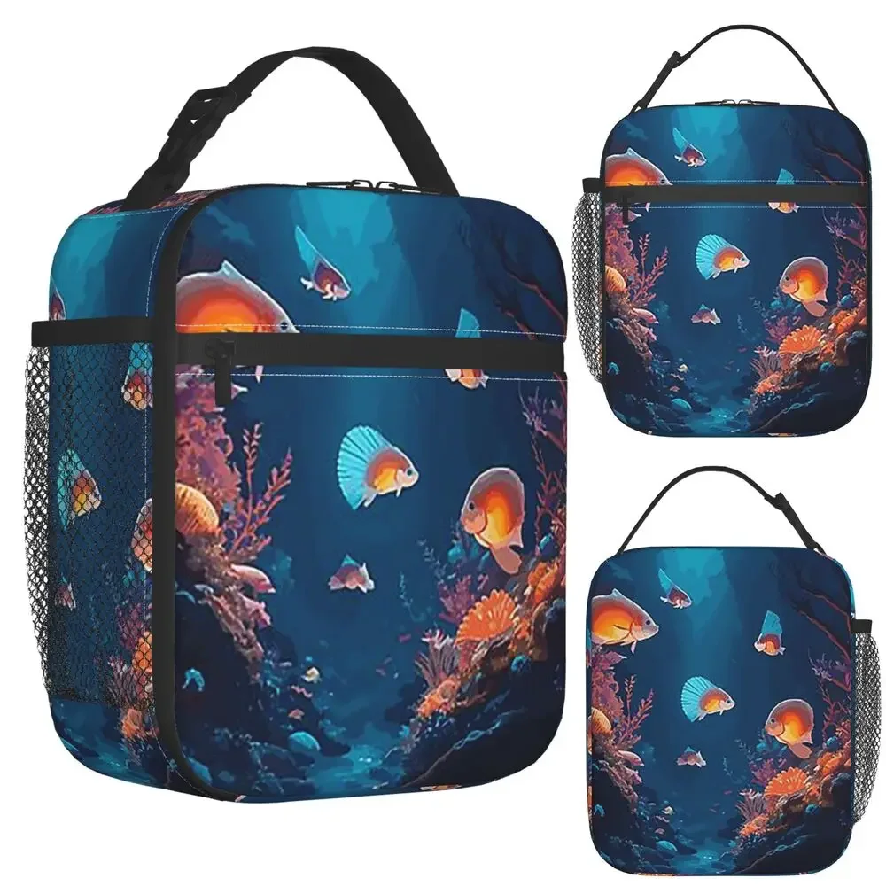 Underwater World Tropical Fish Insulated Lunch Bag for Kids School Cooler Thermal Food Box Tote Leakproof Lunch Boxes Container