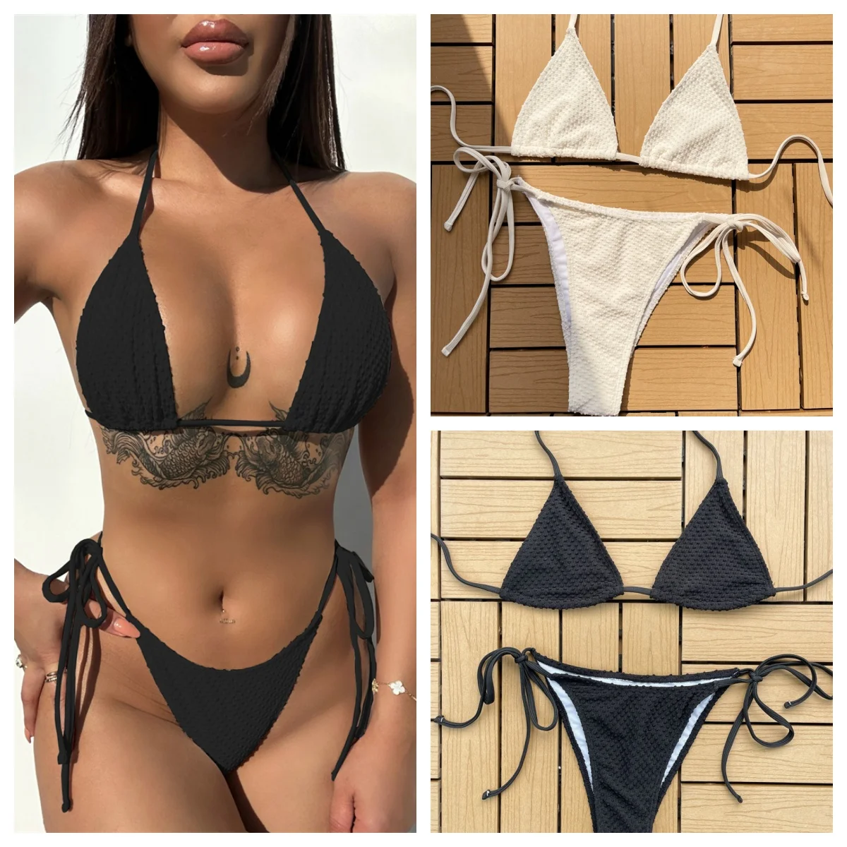 Maillot de bain à la mode pour femmes, modèle bandage, couleur unie, culotte tanga, bikini, vêtements de plage, nouvelle collection