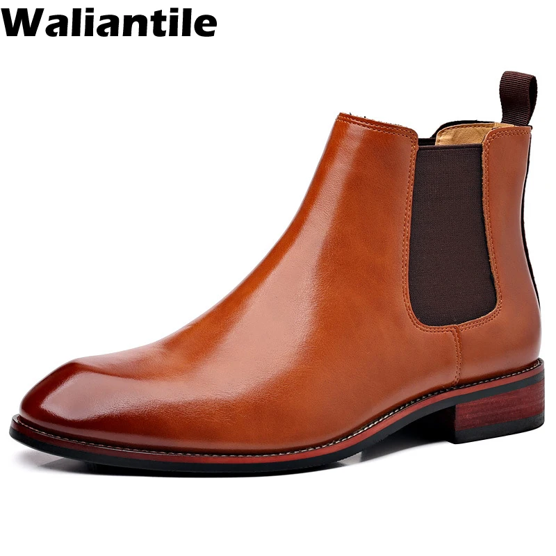 

Fashion Chelsea Boots Shoes For Men Versatile Business High Quality PU Leather British Ankle Boots Elastic Side Pointed Toe