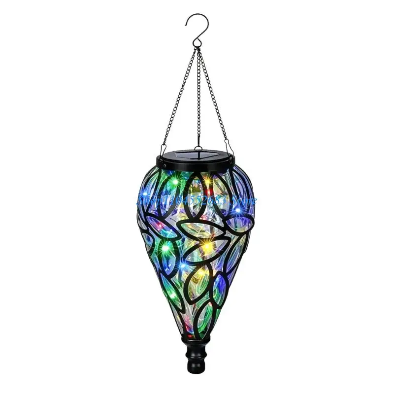 Fence and Patio Solar Hanging Light, Rechargeable Drop-Shape Accent with Chain for Porch and Garden Display Use 