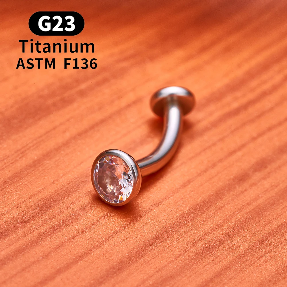ASTM F136 Titan gebogener Bauchnabelring 14G CZ Faden flache Rückseite Nabelpiercing Langhantel Labret Lippenbolzen Punk Körperschmuck – Detail 7