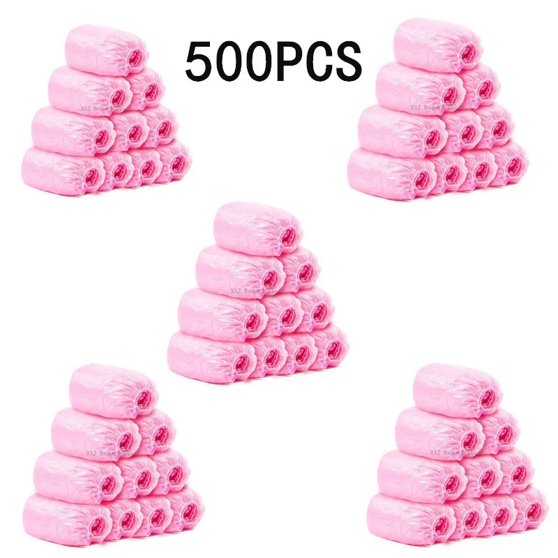 100-500PCS Pink Plastic Shoe Cover Disposable Waterproof Shoe Cover Plastic Non-slip Foot Cover Indoor Shoe Cover Home Use