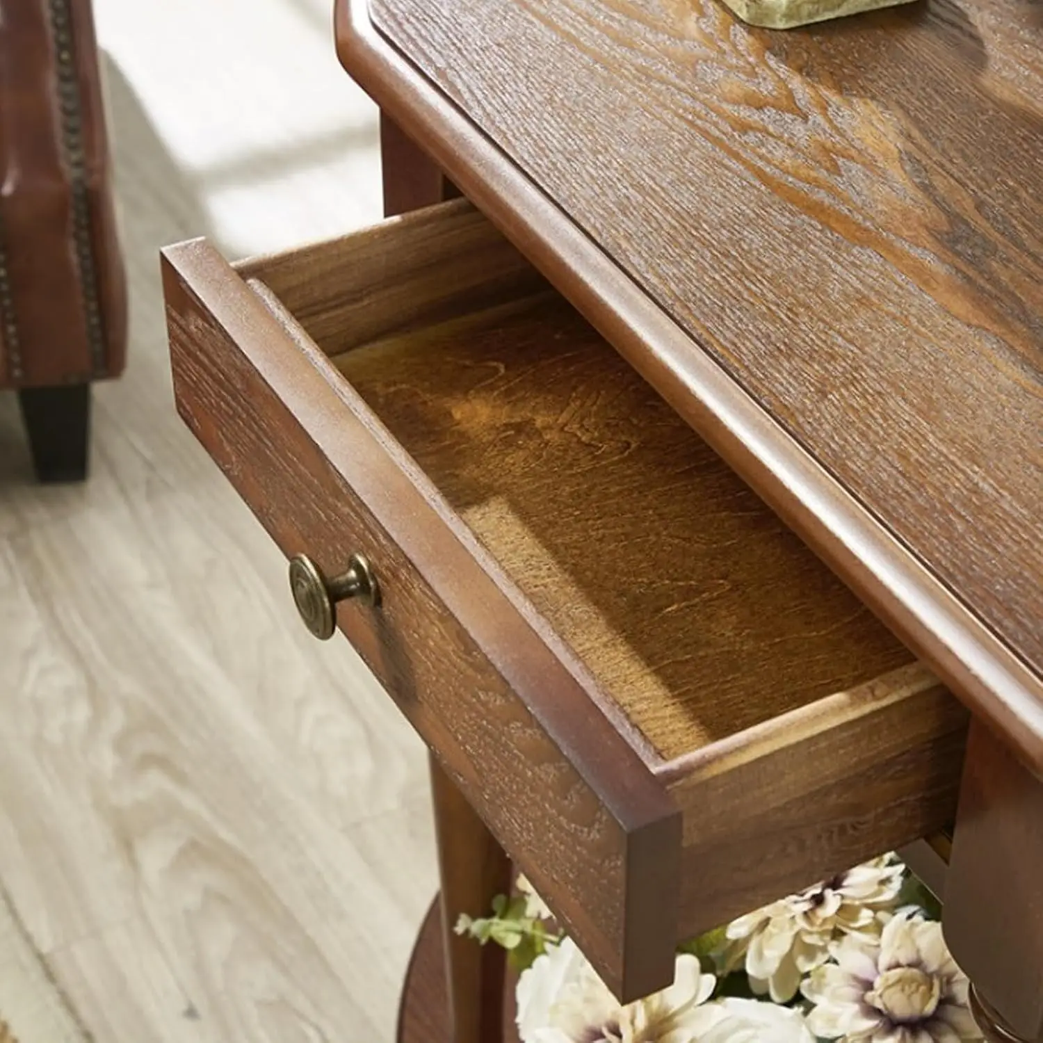 Solid Wood Console Table with Drawers & Open Shelf, Semi Circle ...