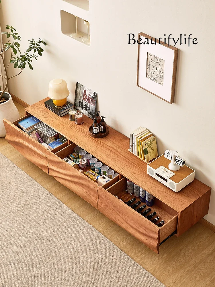 

Wave TV Cabinet Unit Nordic Solid Wood Light Luxury Japanese Cherrywood Simple Design Home