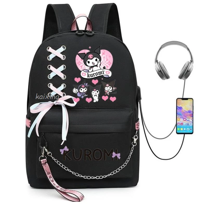 Backpack Lovely Kuromi Melody Mochila Kids Women School Bags for Teenage Girls Usb Charge Laptop Backpack Casual Travel Backpack