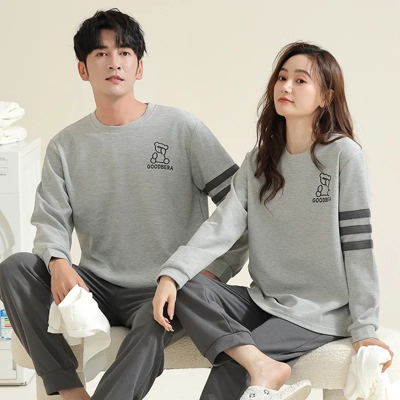 2024 New Waffle Pajamas Set Women and Men Matching Homewear Cotton Spring Long Sleeves Sleepwear for Lovers pijamas para parejas