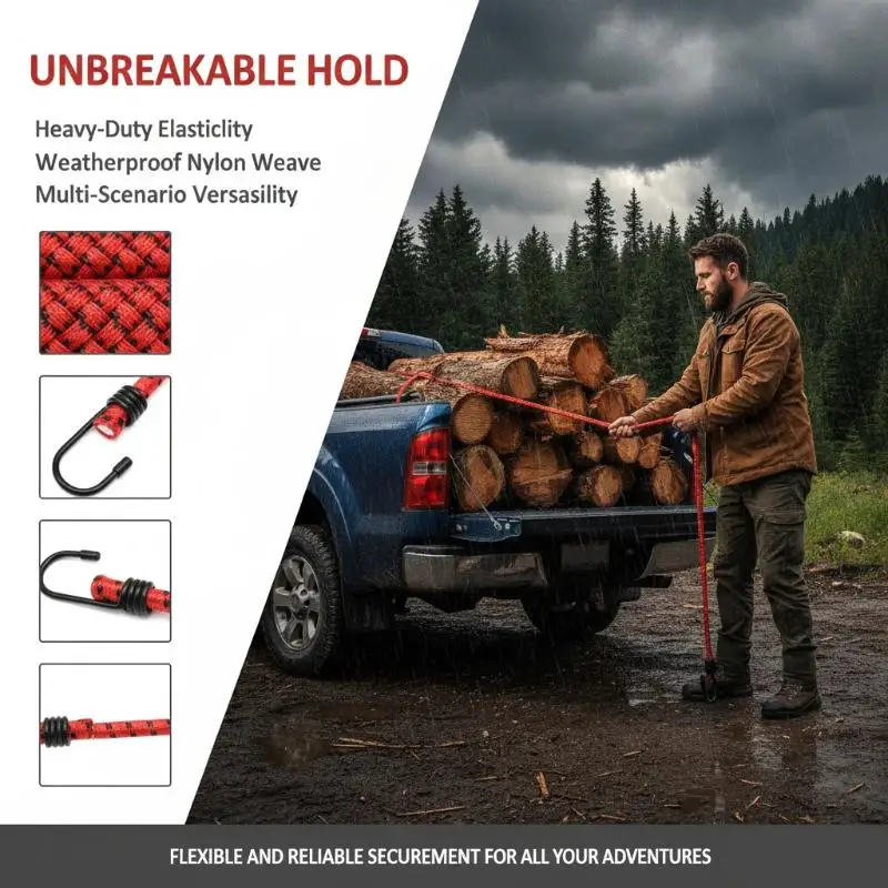 Heavy Duty Multicolor Bungee Cords With Metal Hooks Strong Stretch For Securing Luggage Cargo Camping