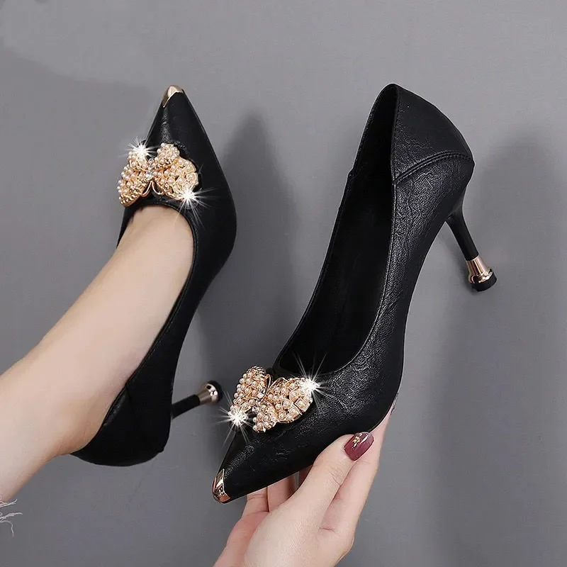 Zapatos De Mujer Women Fashion Plus Size Black Soft Leather Slip on Stiletto Heels for Office Lady Cute Sweet Beige Pumps A133