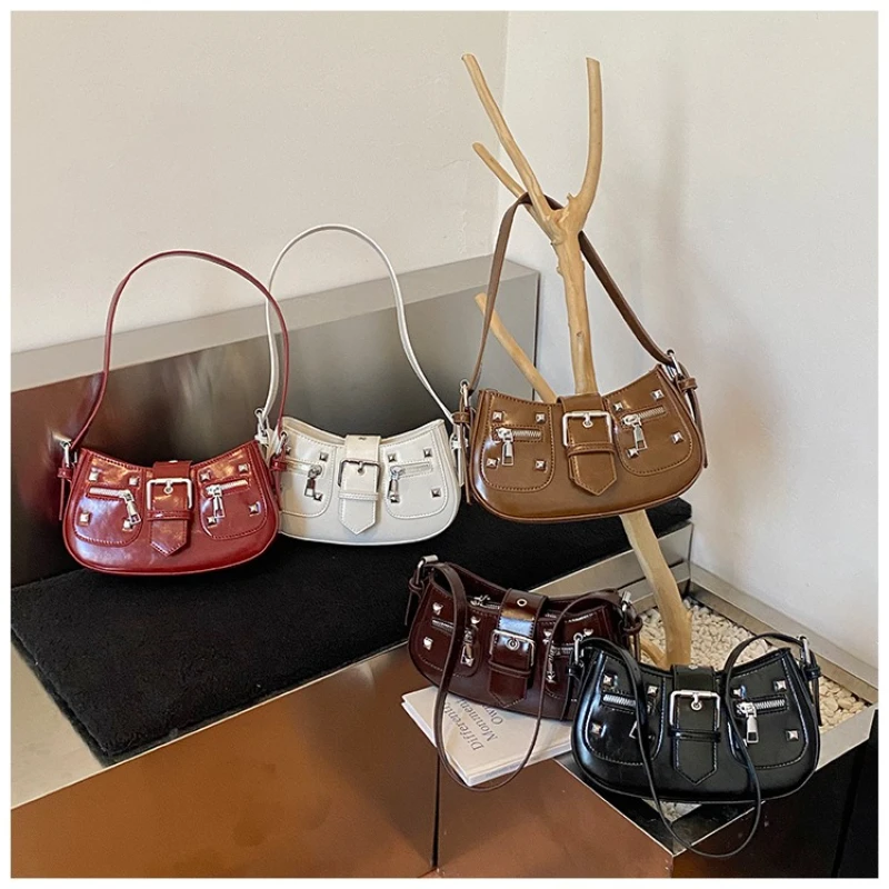 

2025 New! Women's Niche Edgy Underarm Bag - Vintage Rivet Design, High-End Look, Versatile Hand/Shoulder/Crossbody Bag