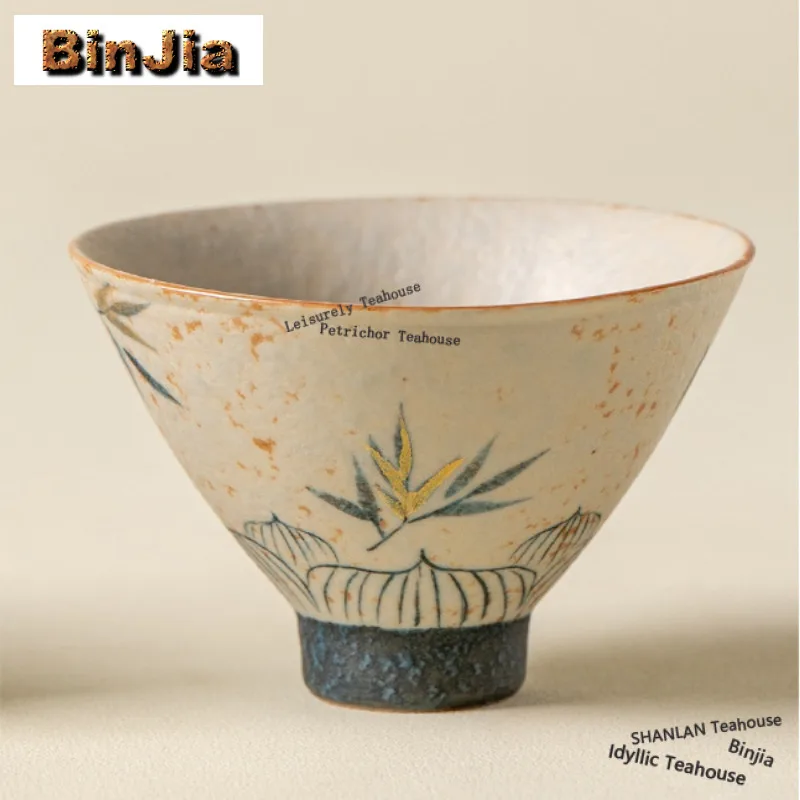 70ml Hand-painted Lotus Gold Drawing Teacup Retro Tea Bowl Water Jug Tea-tasting Smelling Cup Chazhan Master Cups for Tea Craft