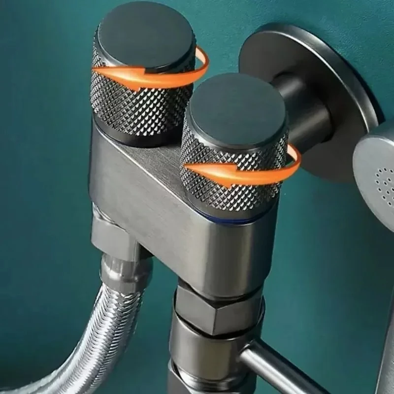 

Bathroom Stainless Steel G1/2 1 in Two Out Double Control Washing Machine Faucet Toilet Triangle Valve Faucet Accessory