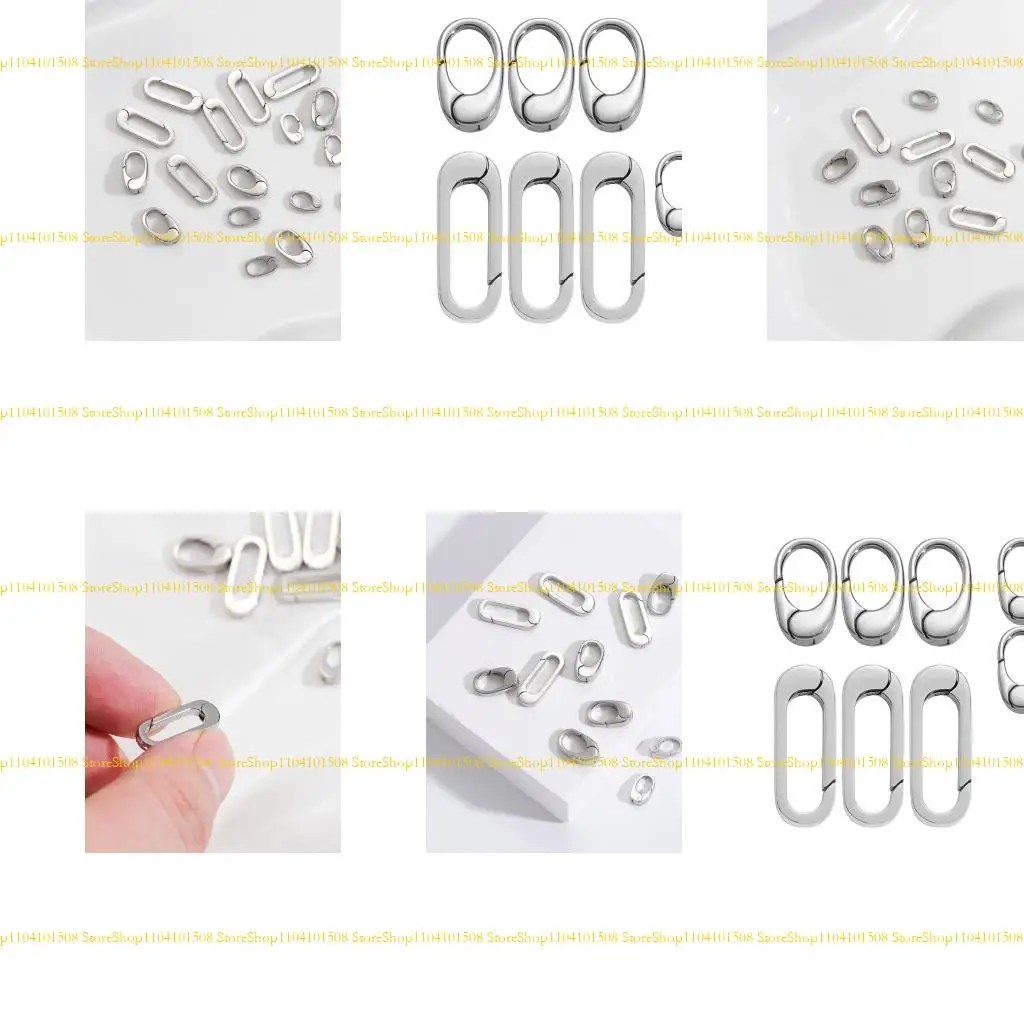 

15YC Set of 9 Elegant Oval Lobster Clasps Stainless Steel Jewelry Fasteners Secure Spring Rings Closure for Accessories