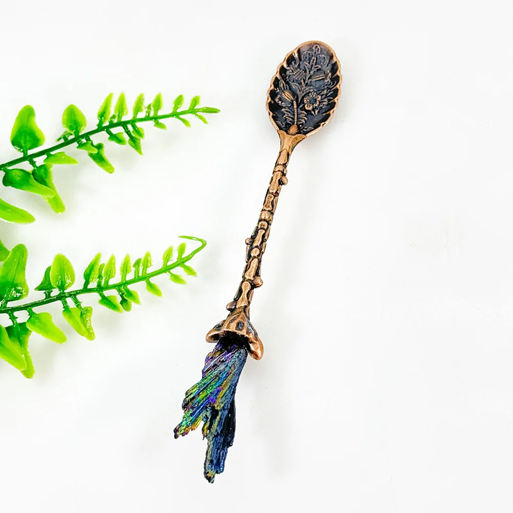 1PC Natural Aura Feather tourmaline Spoon Radiant Blend of Beauty and Energetic Power intricate crystal structure