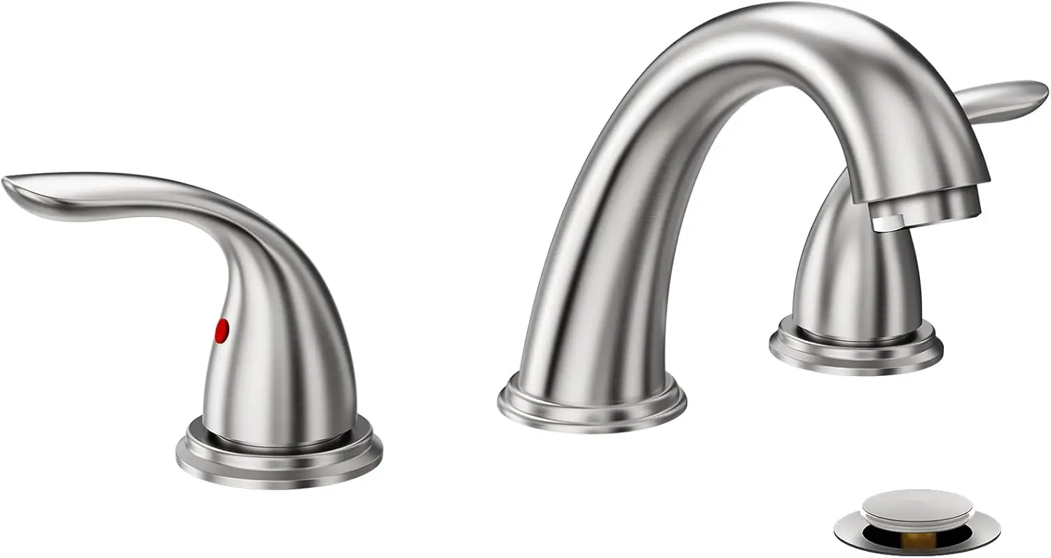 

8-дюймовый смеситель для ванной комнаты из матового никеля с 2 ручками, 3 отверстиями и сливным клапаном из нержавеющей стали