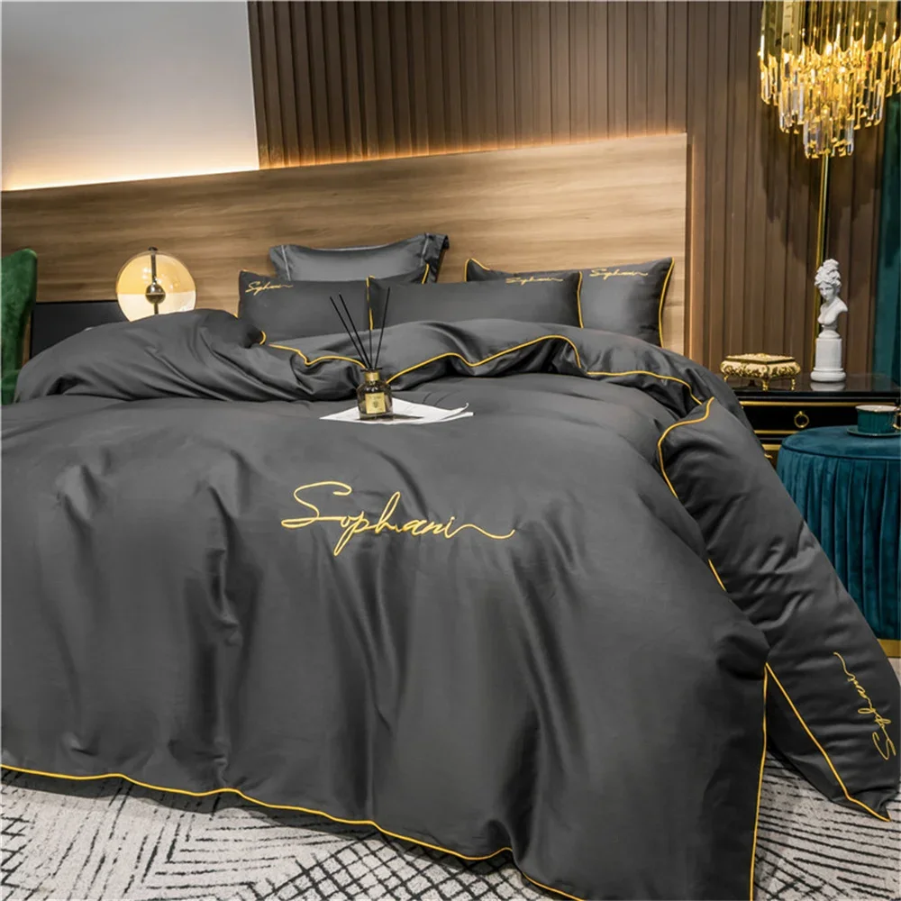 Svetanya Solid Cotton Embroidery Hotel Linens character Fitted Sheet Queen Ru Europe Bedding Set Duvet Cover Set