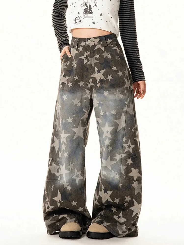 

Vintage Stars Camouflage Jeans Women Y2K High Waist Streetwear Denim Pants Loose American Retro Harajuku Hip Hop Trousers New