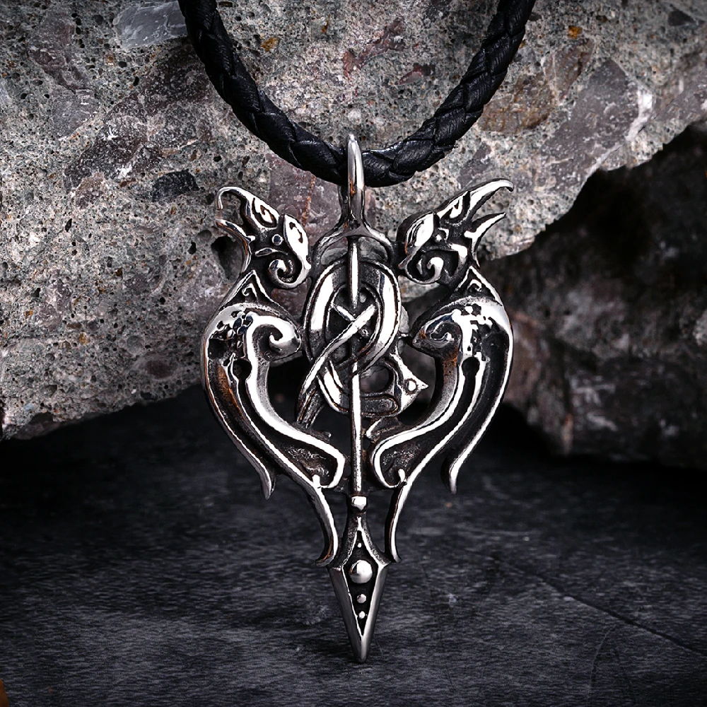 Vintage Vikings Odins Raven Arrow Necklaces Men Norse Dragon Runes Sword Crow Pendant Antique Stainless Steel Icelandic Jewelry