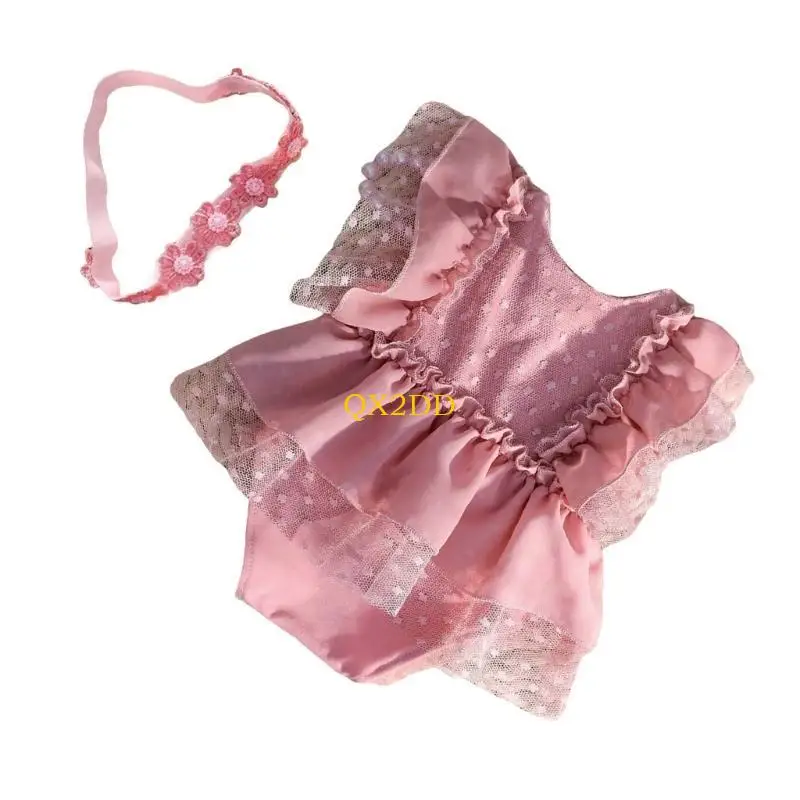 QX2D Baby Photography Costume Clothing Flower Headband and Romper Outfit Newborns Photography Props Girl Photo Clothes