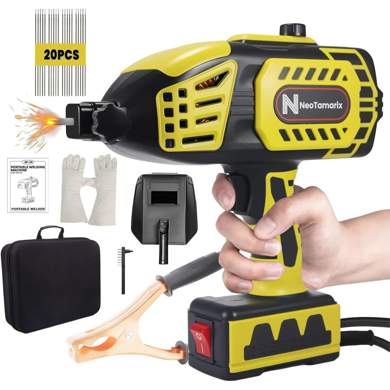

Handheld Welder Machine 110V, 20-150A IGBT Inverter Portable Welding Gun with 5 Current Adjustment & 20 Rods, for 1/16"-1/8"