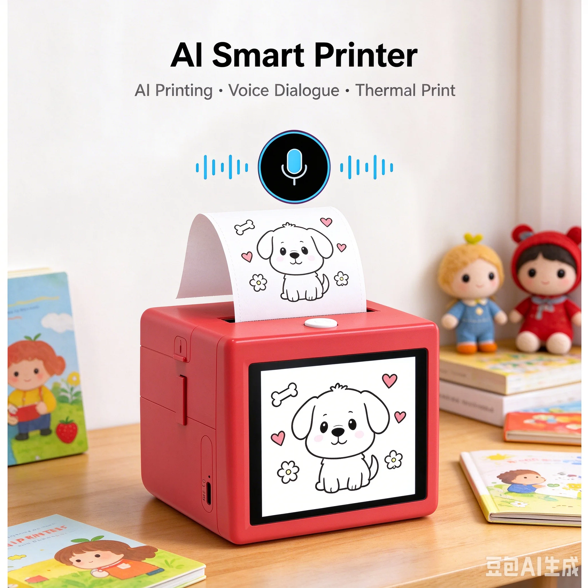 Smart AI Voice Mini Thermal Printer Red box BT WiFi Pocket Sticker Maker Inkless Printing Machine For Journal Memo Photo Label