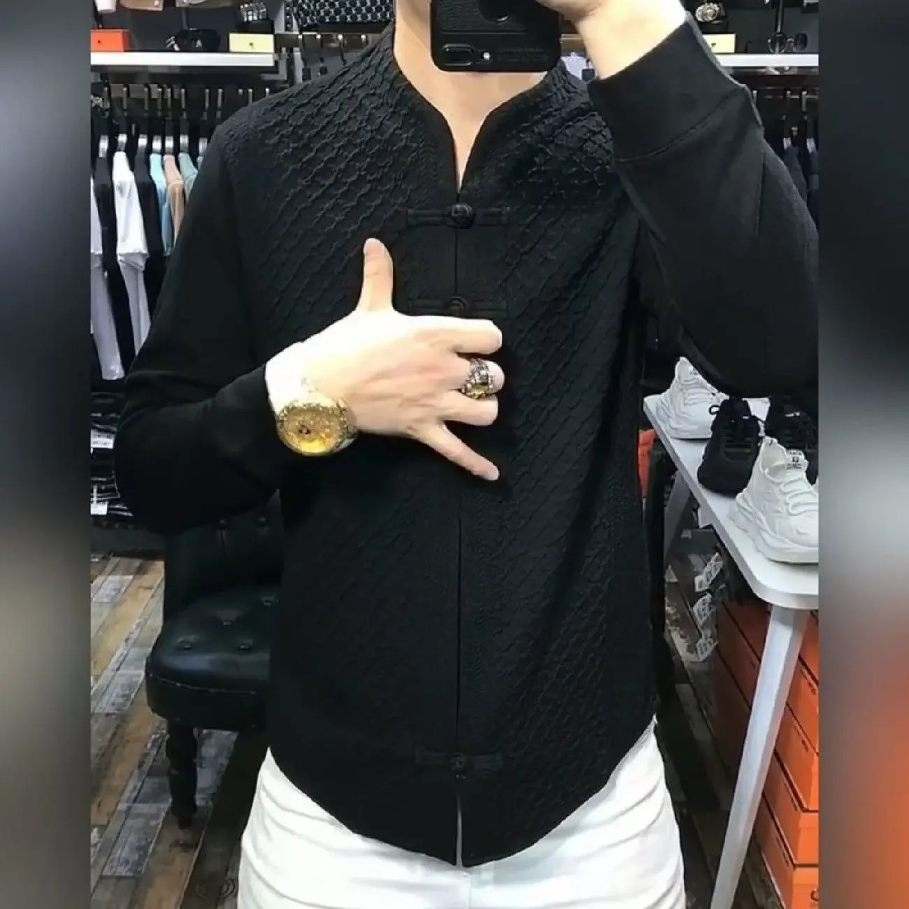 New Autumn Style Men's High-end Fashion Brand Casual Versatile Fashion Fit Chinese Style Button T-shirt Base Shirt Top JJ428