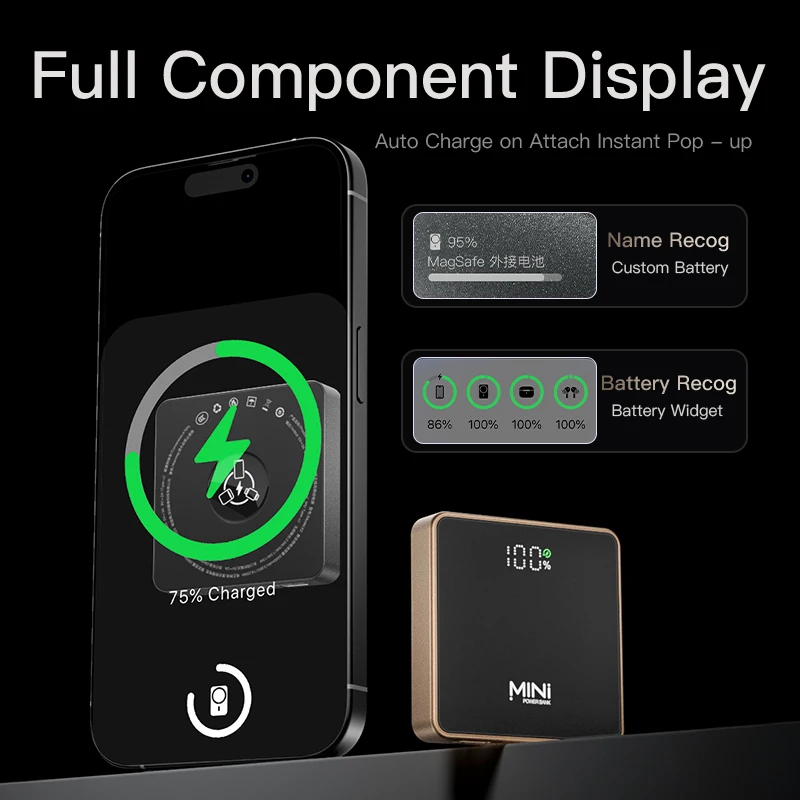 オリジナルポータブルミニ磁気ワイヤレスモバイルバッテリー10000mAh、MagSafe対応iPhone 17/16用外部補助バッテリー