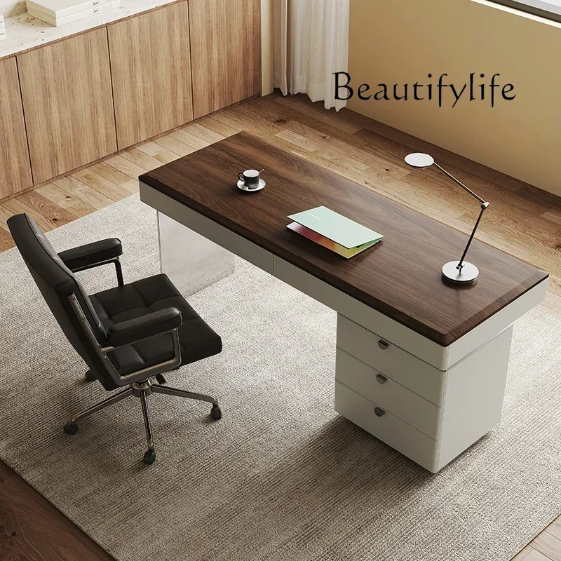 XX Solid Wood Retro Desk Home Living Room One-word Desk Black Walnut Veneer Writing Table