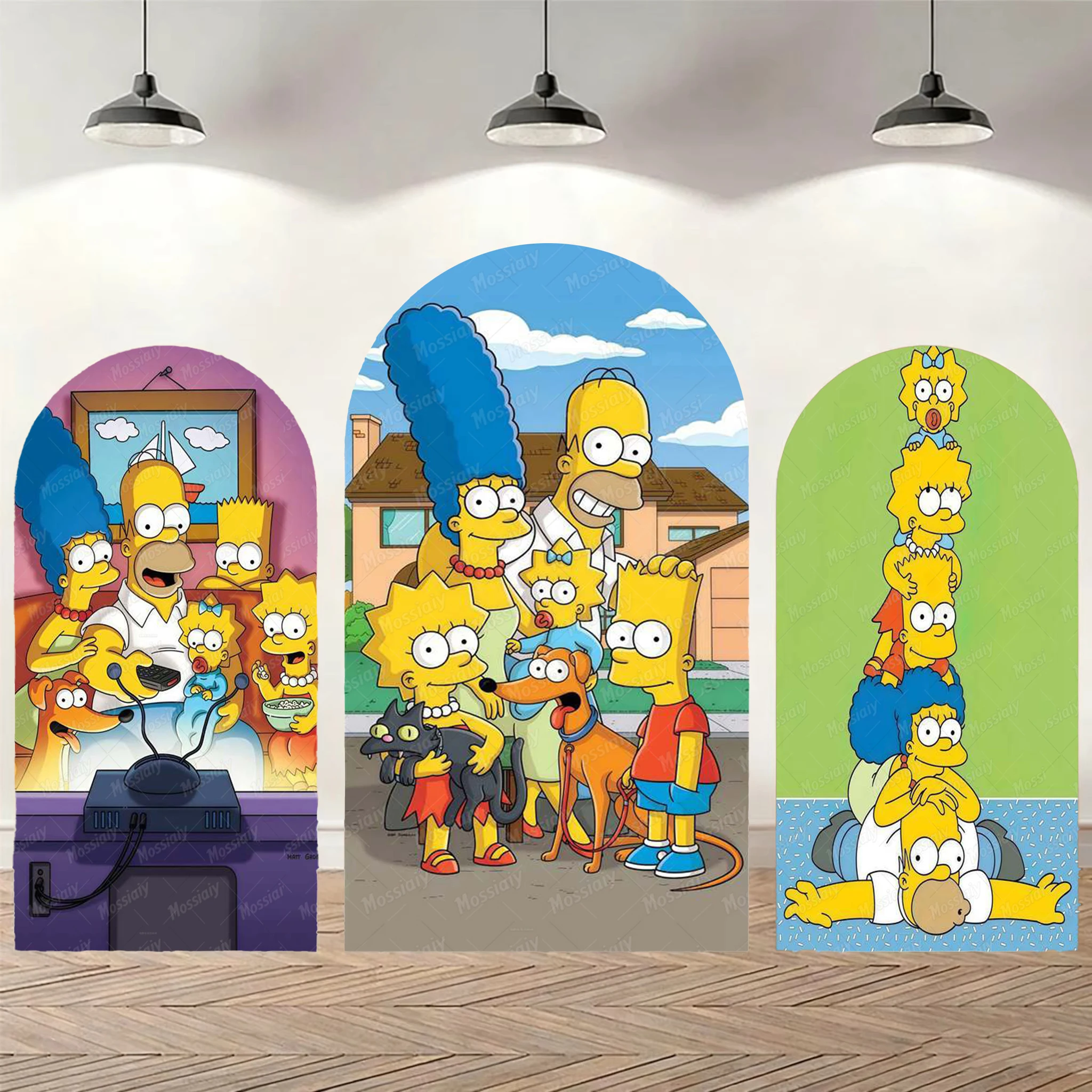 Image of Niedlicher Cartoon S-Simpson-S Party-Bogenhintergrund für Fotografie, Babyparty, Kindergeburtstag, Dekoration, gewölbte Hintergrundwand