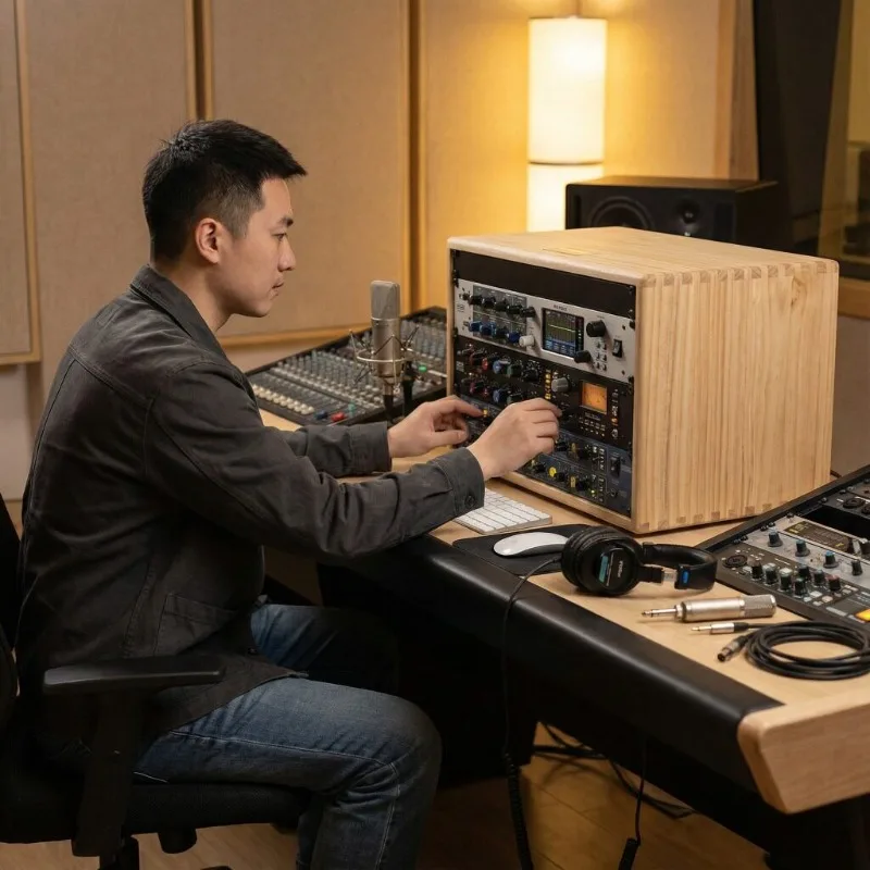 

Solid Wood Audio Rack, 18mm Hardwood, Mortise-Tenon Joint & Anti-Slip Pads, 4U/6U Smooth Oil Finish for Studio Stage HiFi