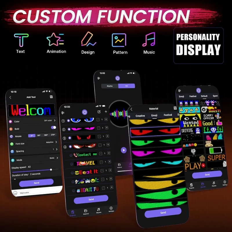 Devil Eyes Light Flex Signs Programmable LED Pixel Display Soft Screen App Control DIY Text Pattern for Cars Trucks Windshield