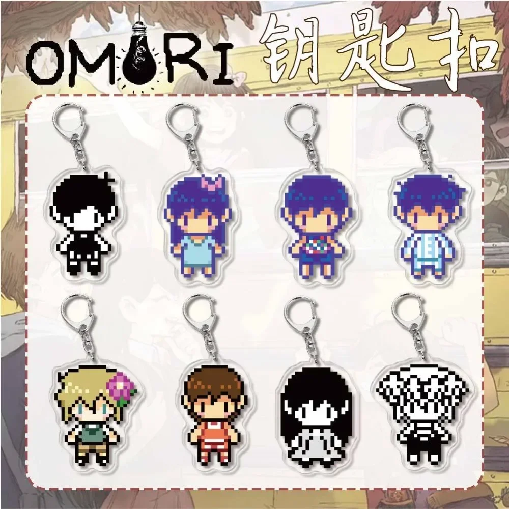 New Game Omori Pixel Figure Acrylic Keychain for Accessories Basil Kel Sunny Pendant Keyring 2D Car Bag Student Christmas Gifts