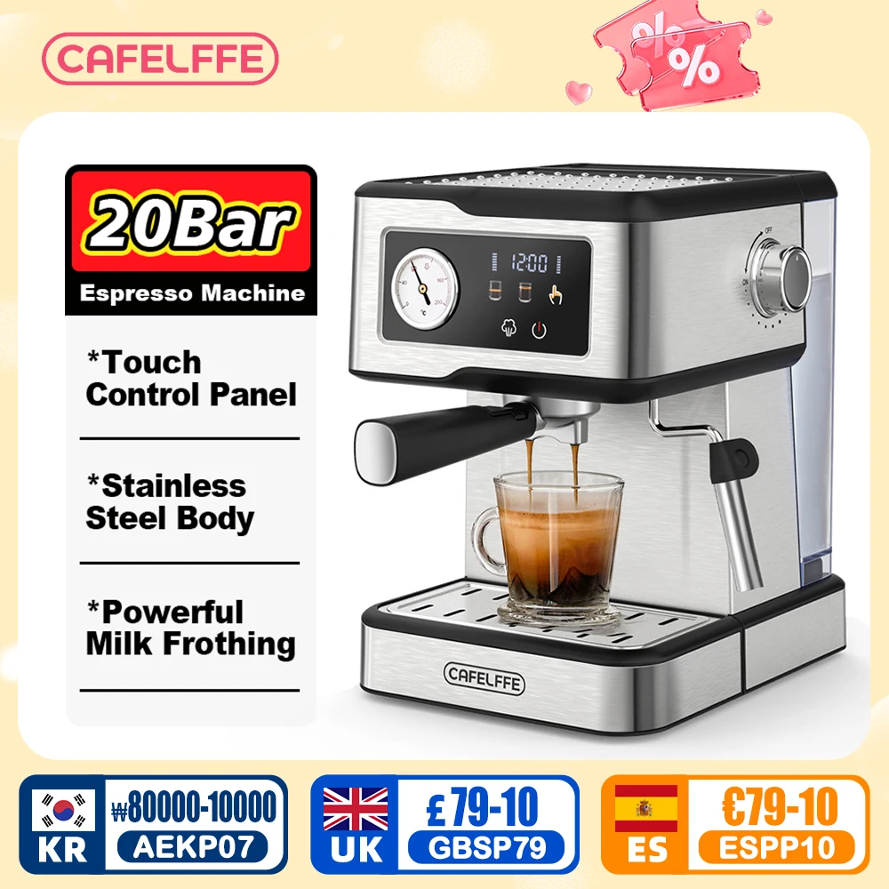 Cafelffe-Machine à expresso semi-automatique, machine à cappuccino, mousseur à lait, baguette à vapeur, cafetière, cadeau, 20 bars