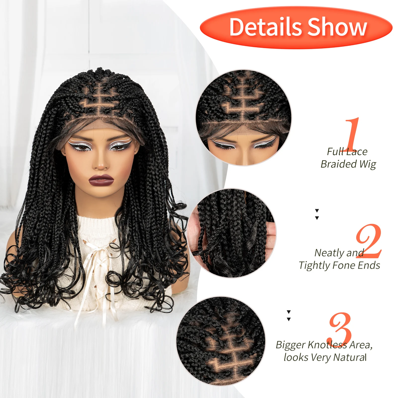 9X6 Lace Front Braided Wigs with Curly Ends Knotless Braided Lace Wigs with Baby Hair Blended Box Braids Wig for Black Women