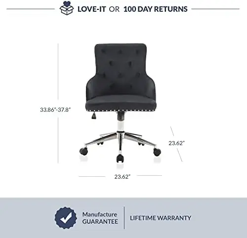 

Modern Velvet Desk Chair for Home Office or Bedroom Vanity, Tufted Upholstered Seat with Slim Arms, Adjustable Height, Swivel, W