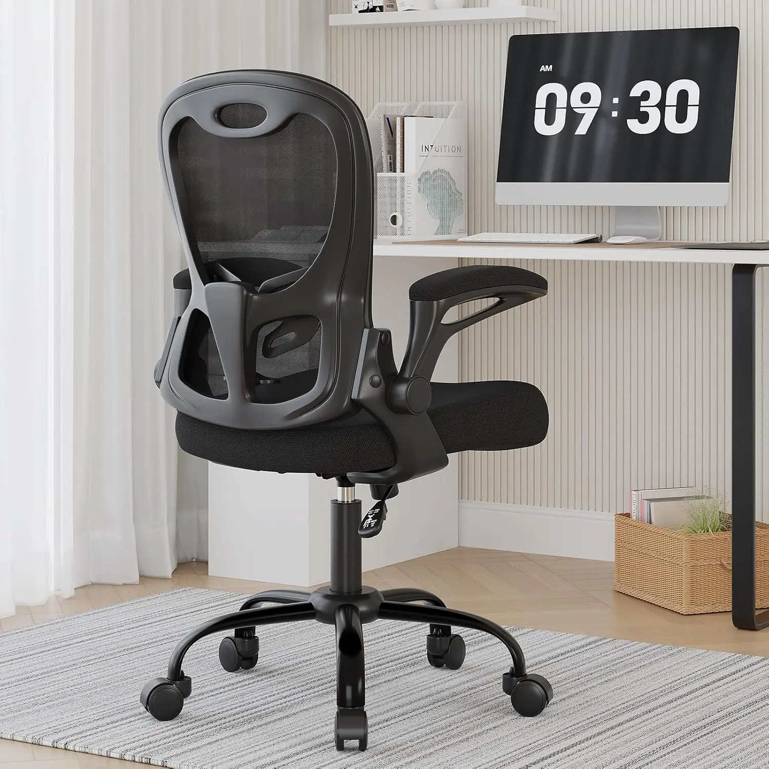 

Chair, Ergonomic Desk Chair Breathable Mesh Chair with Adjustable High Back Lumbar Support Flip-up Armrests, Long Hours Comforta