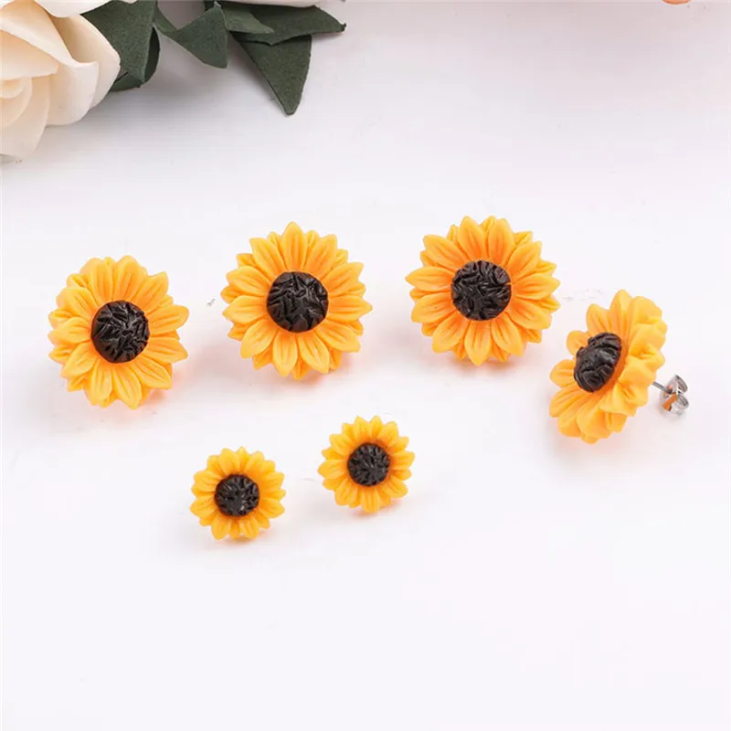 2/5Pcs Earrings Women Fashion Casual Yellow Black Core Sunflower Earrings For Ladies Resin All-match Flower Stud Earring Female