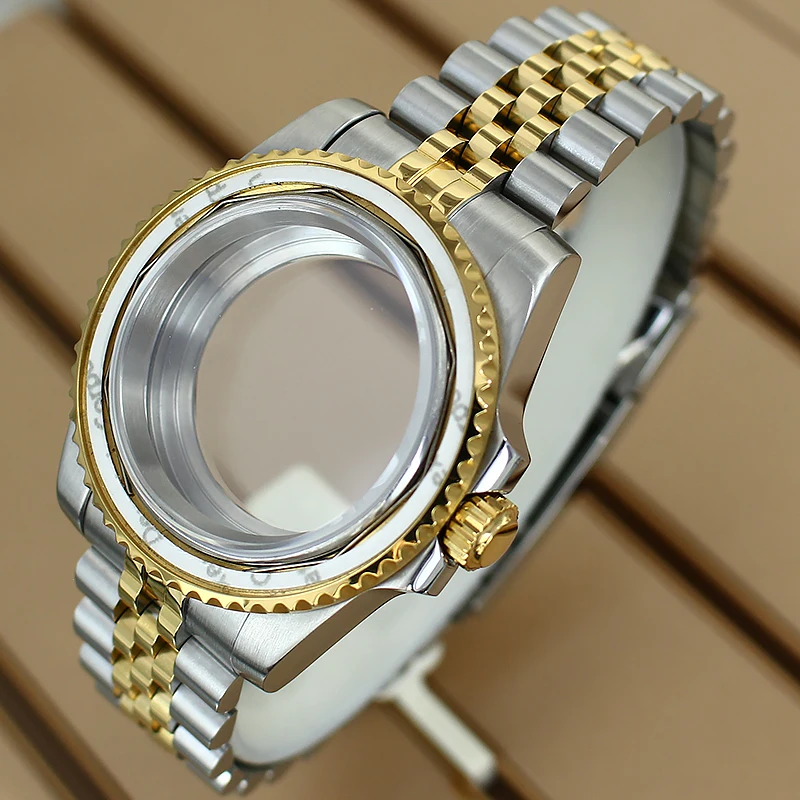 200M Diver 40mm Two Tone Watch Cases Sapphire Glass 120 Clicks For NH35 NH36 NH38 NH34 Miyota8215 ETA2824 Movts Jubilee Bracelet