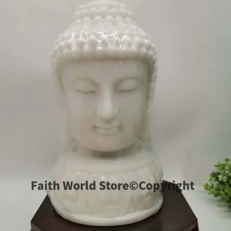 26cm large Southeast Asia Thailand buddha HOME SAFE Protection High grade white jade Sakyamuni Amitabha buddha head statue