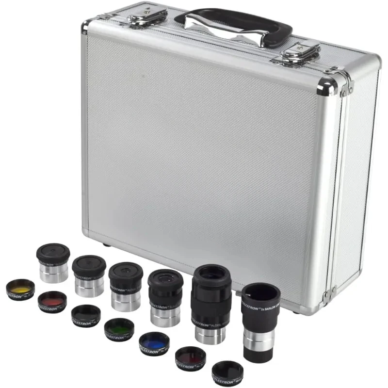 14 Piece Telescope Accessory Kit - Plossl Eyepieces, Barlow Lens, and Sturdy Carry Case