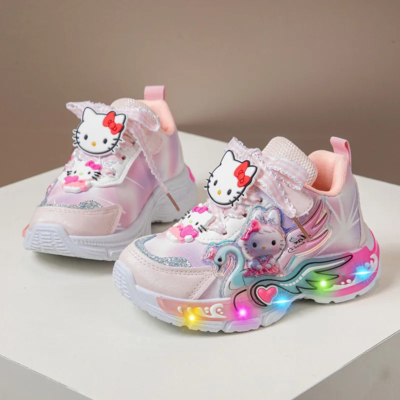 

Sanrio Girls Melody Sneakers Spring/Summer/Fall 2026 New hello kitty Glow Casual Shoes Kids Swivel Button Casual Dad Shoes