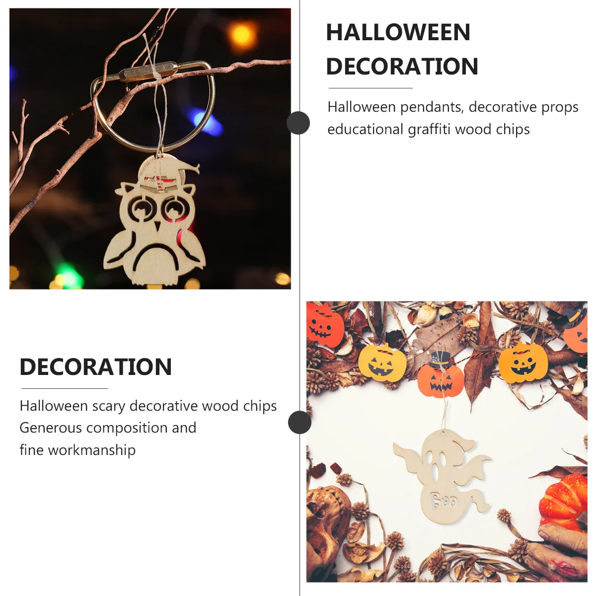 

45pcs Halloween Wooden Hanging Pendants Diy Craft Decor Ghost Skull Spider Design Wooden Slice Ornament For Festival Party
