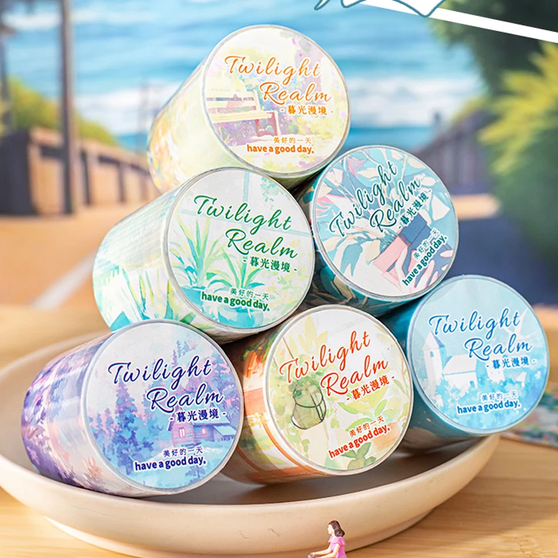 3 rolos/3 sacos de fita de tema de paisagem de cura crepúsculo manga série fita de beleza manual diy moldura de foto cartão de diário fita decorativa