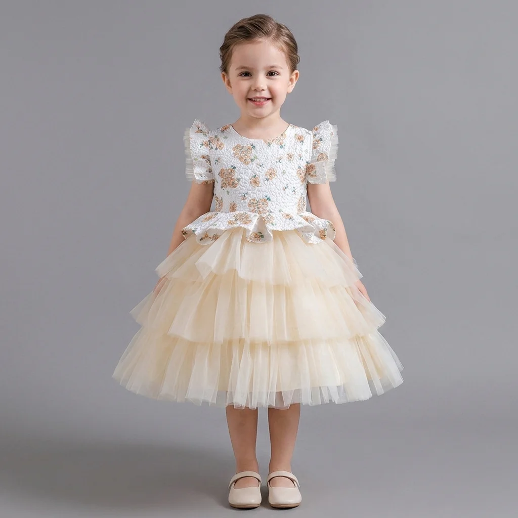 Lace Flower Girls Dress for Weddings Kids High-Low Tulle Layered Princess Dress Royal Blue Birthday Party Evening Gown Children