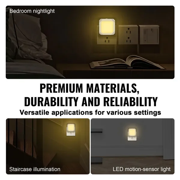 VEVOR LED Night Light, 4 Pack Plug in LED Night Light, 0.6 W 3000k Soft White Light, with Dusk-to-Dawn Light Sensor, for Bedroom