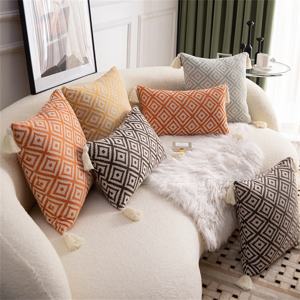 

Plaid Cushion Covers 43×43cm/30×50cm Home Decorative Tassels Throw Sofa Pillow Cases Livingroom Bedroom Car Pillowcases Cojines